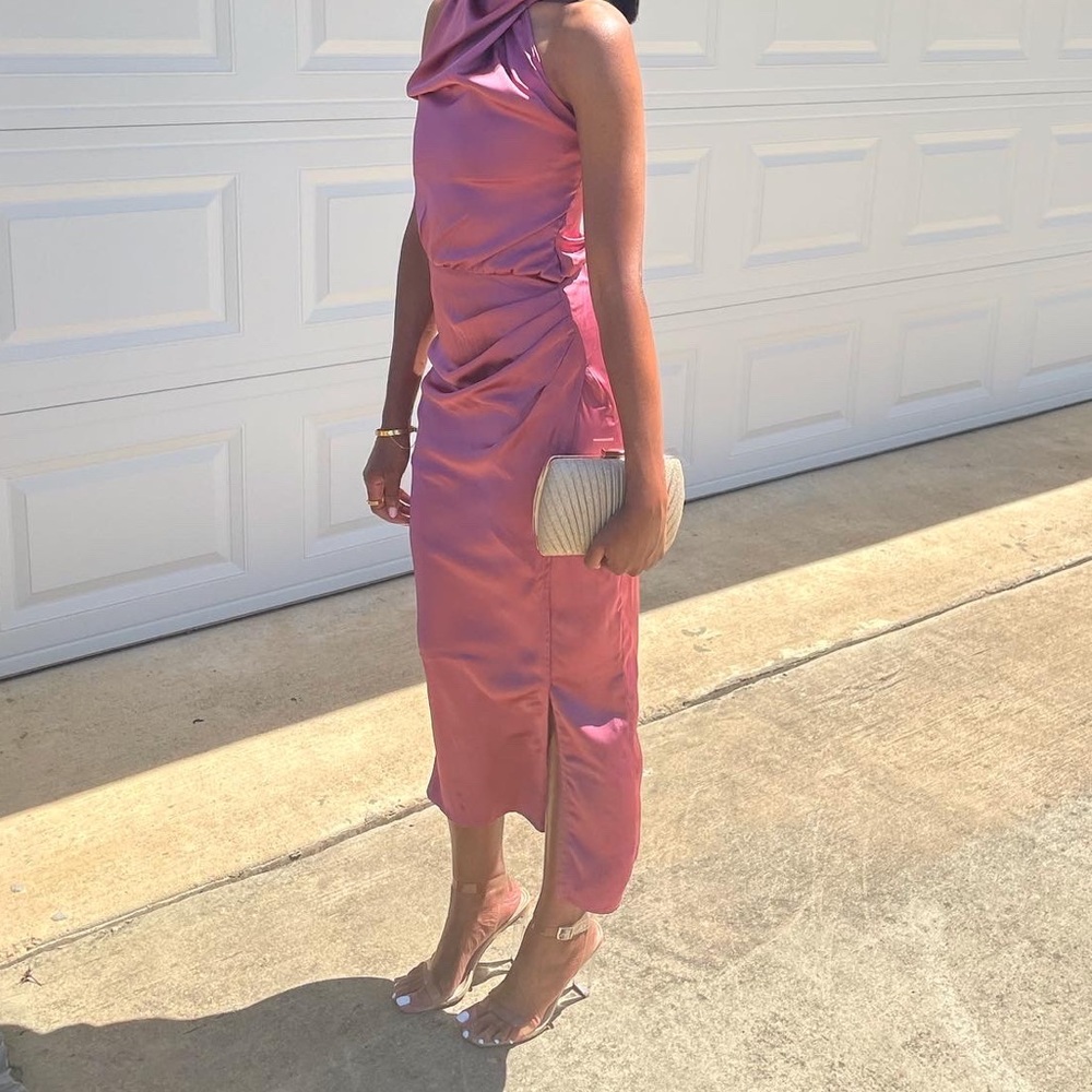 Mauve Satin Midi Dress